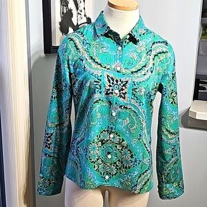 J. Crew Teal and Black Button Down Shirt